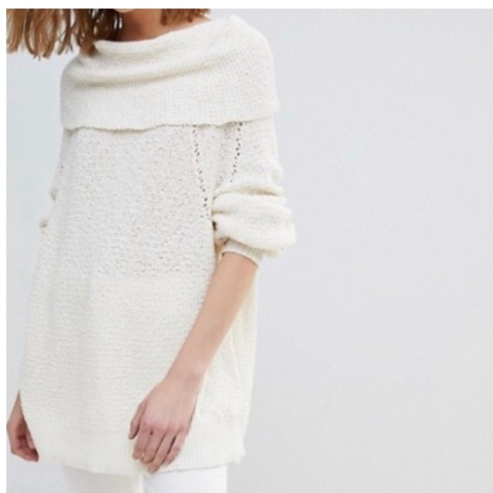 Free People Off The Shoulder Textured Knit Sweater Cream Ivory Size Small
